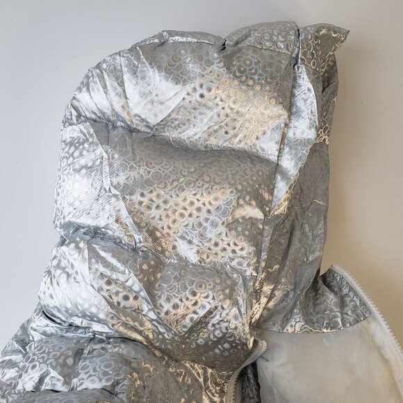 Silver Shine Holographic Crop Puffer Vest Rave Gem Y2K Style Zip + Side Strings - Picture 11 of 12